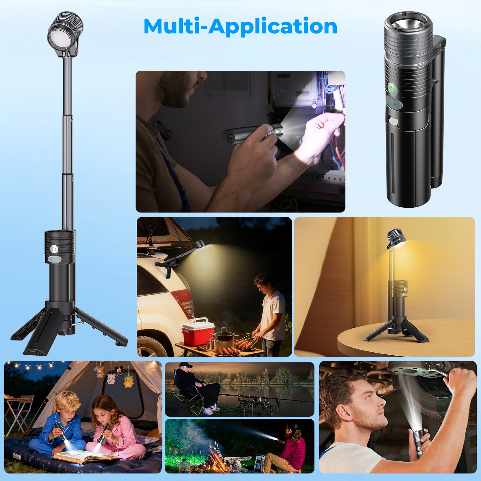 180-degree rotating head for precise lighting angles.