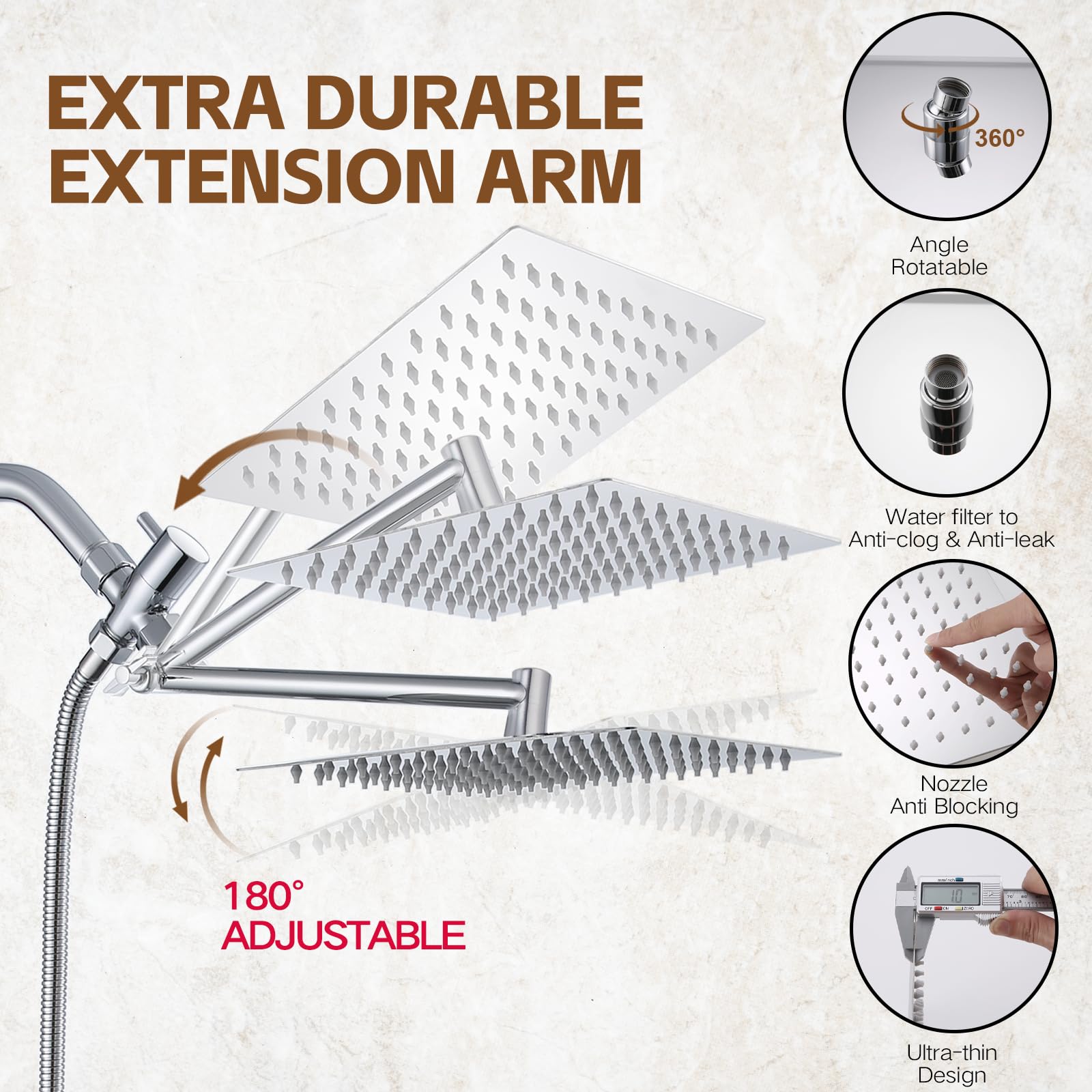Ashwanth solid ball nut offers 360-degree rotation for versatile shower angles.