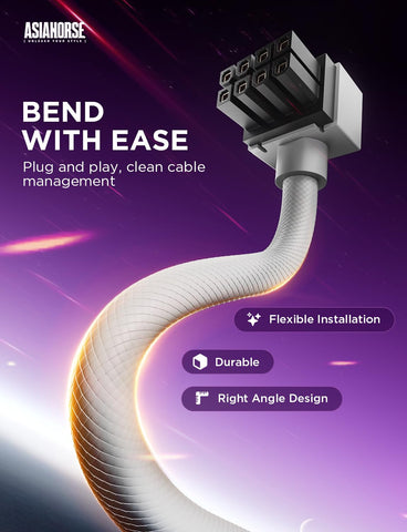 AsiaHorse Hydrus 90-degree connector reduces bend strain for tidy cables