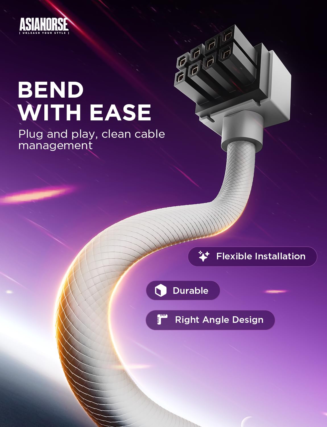 AsiaHorse Hydrus 90-degree connector eases case routing.