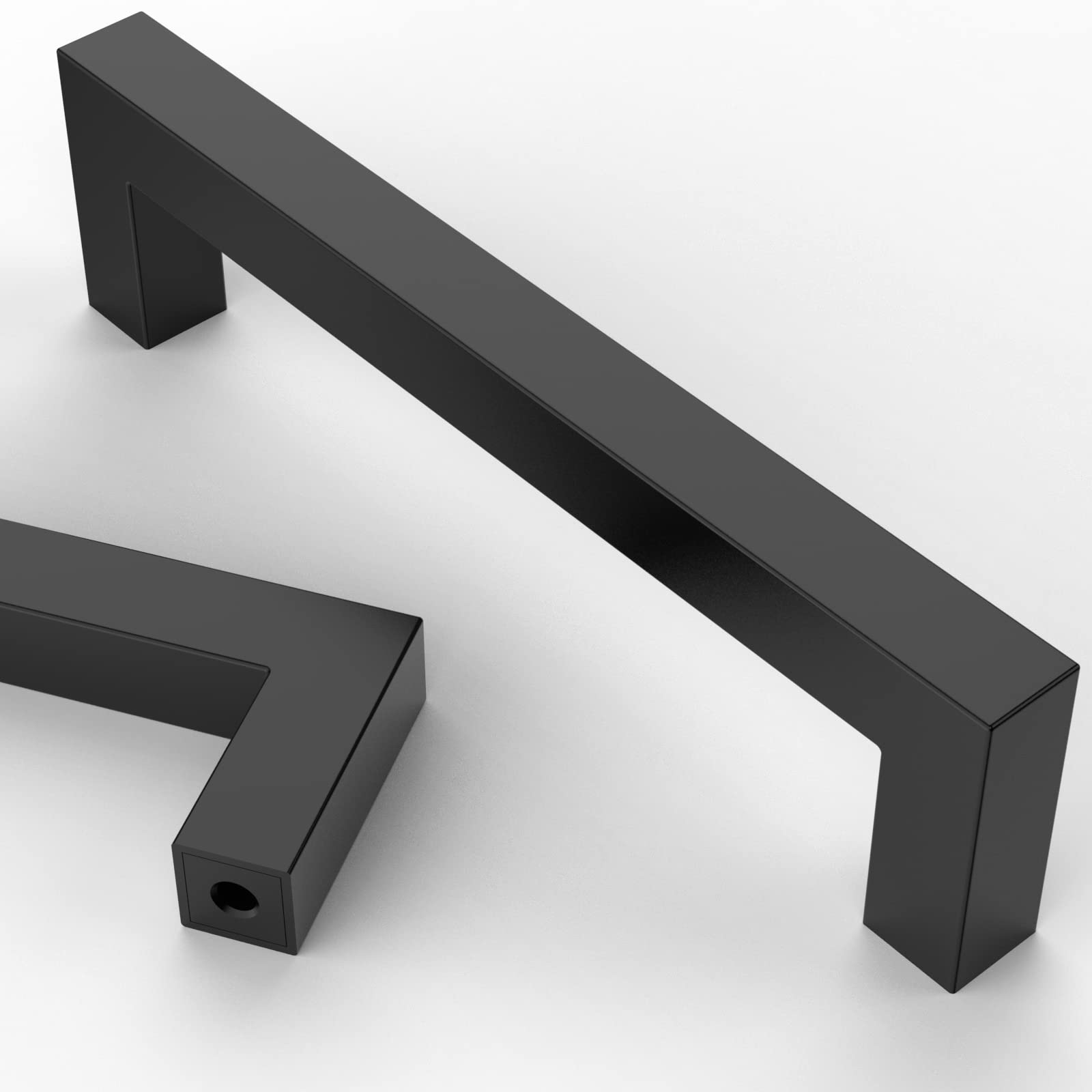 Asidrama 10-pack 5-inch matte black cabinet handle close-up, durable stainless finish.