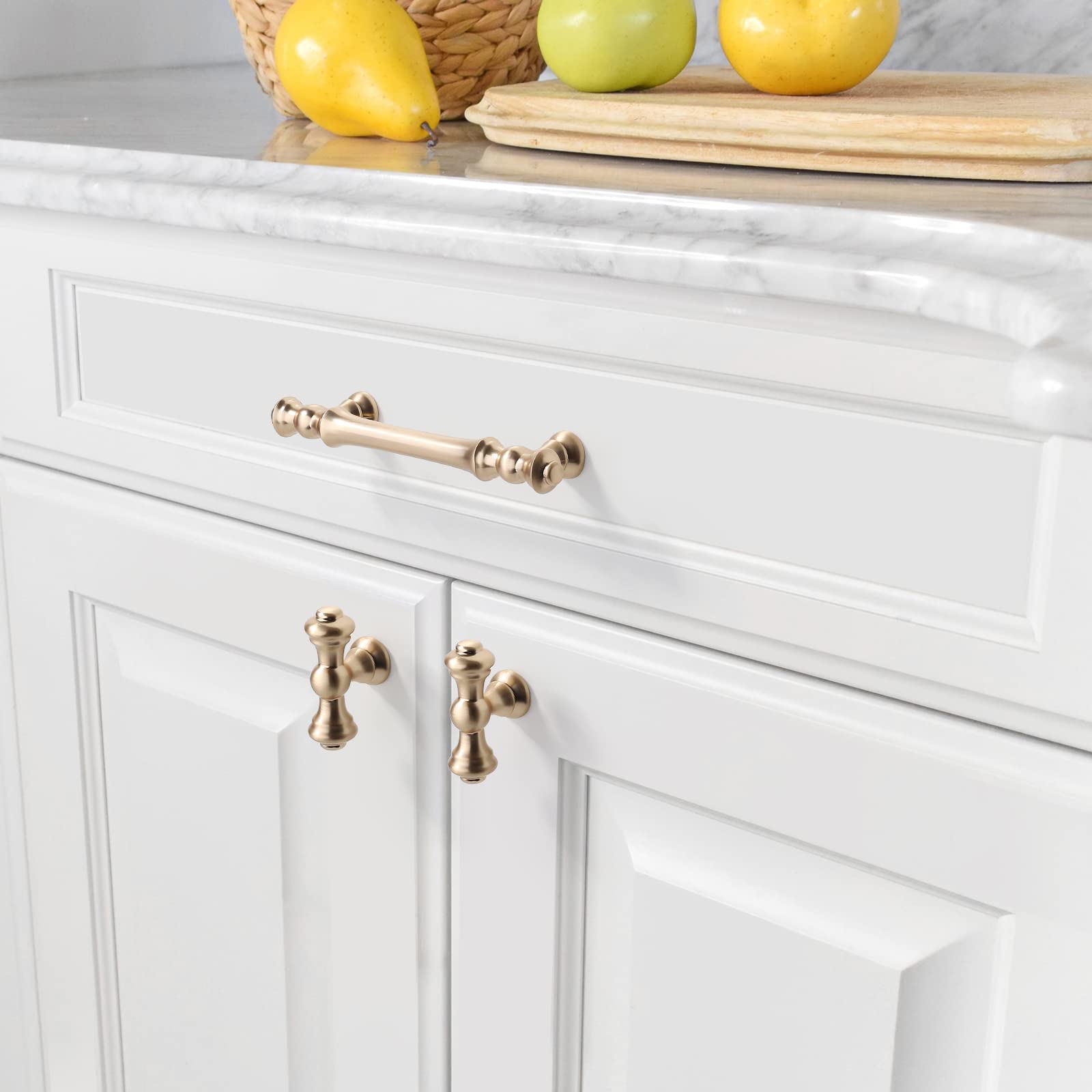 Close-up of Asidrama brushed brass cabinet handle shows durability