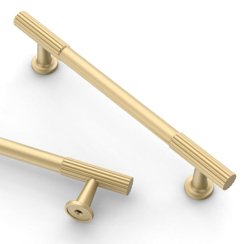 Asidrama brushed gold cabinet pull, front view, reliable zinc alloy construction for kitchen updates