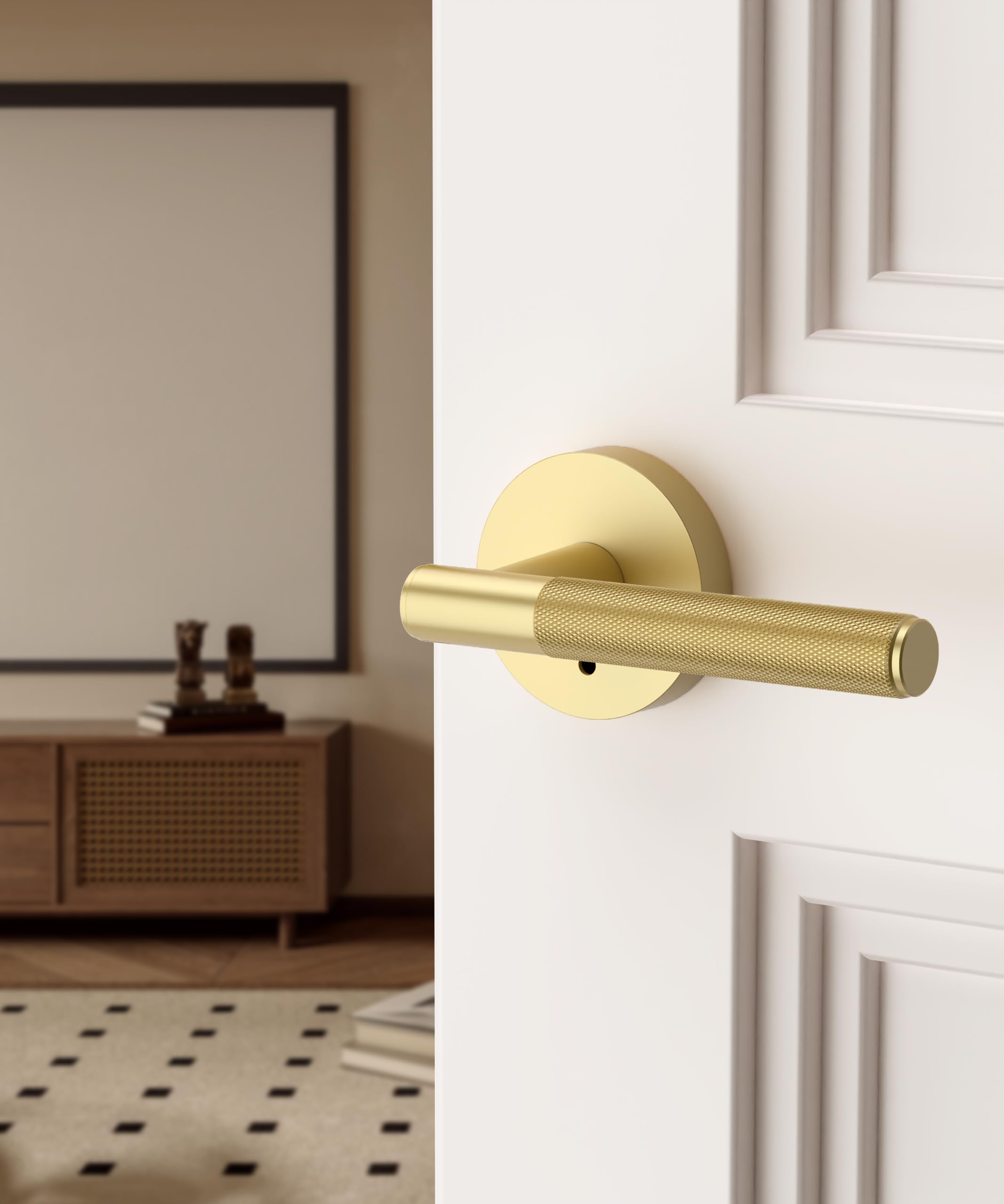 Asidrama brushed gold interior lever with locks adds stylish security for rooms.