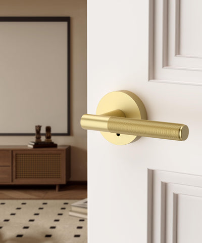 Asidrama brushed gold interior lever with locks adds stylish security for rooms.