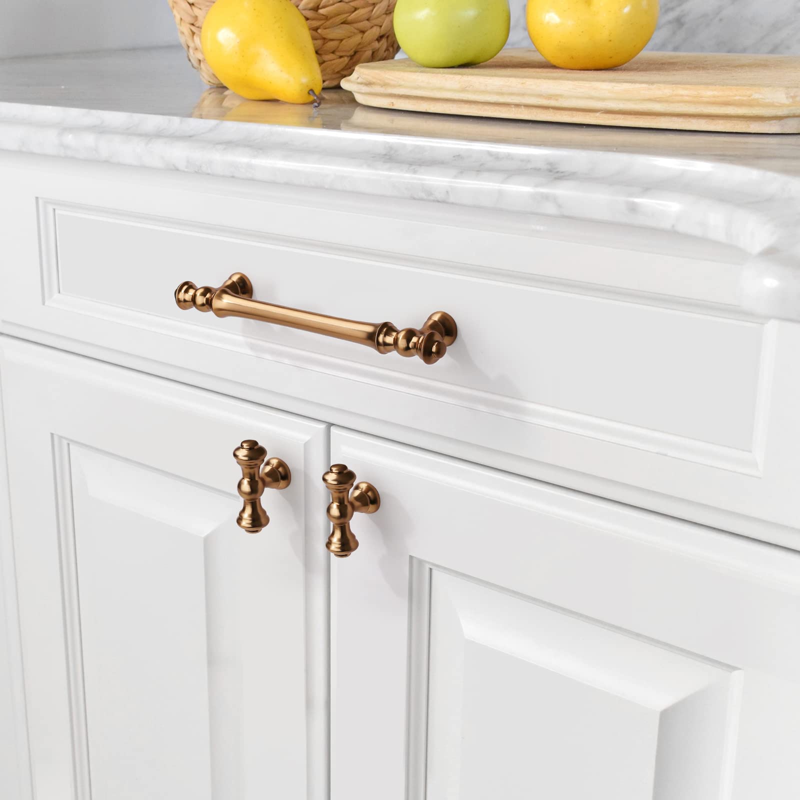 Asidrama champagne bronze knob on drawer front, adds warm metallic touch.
