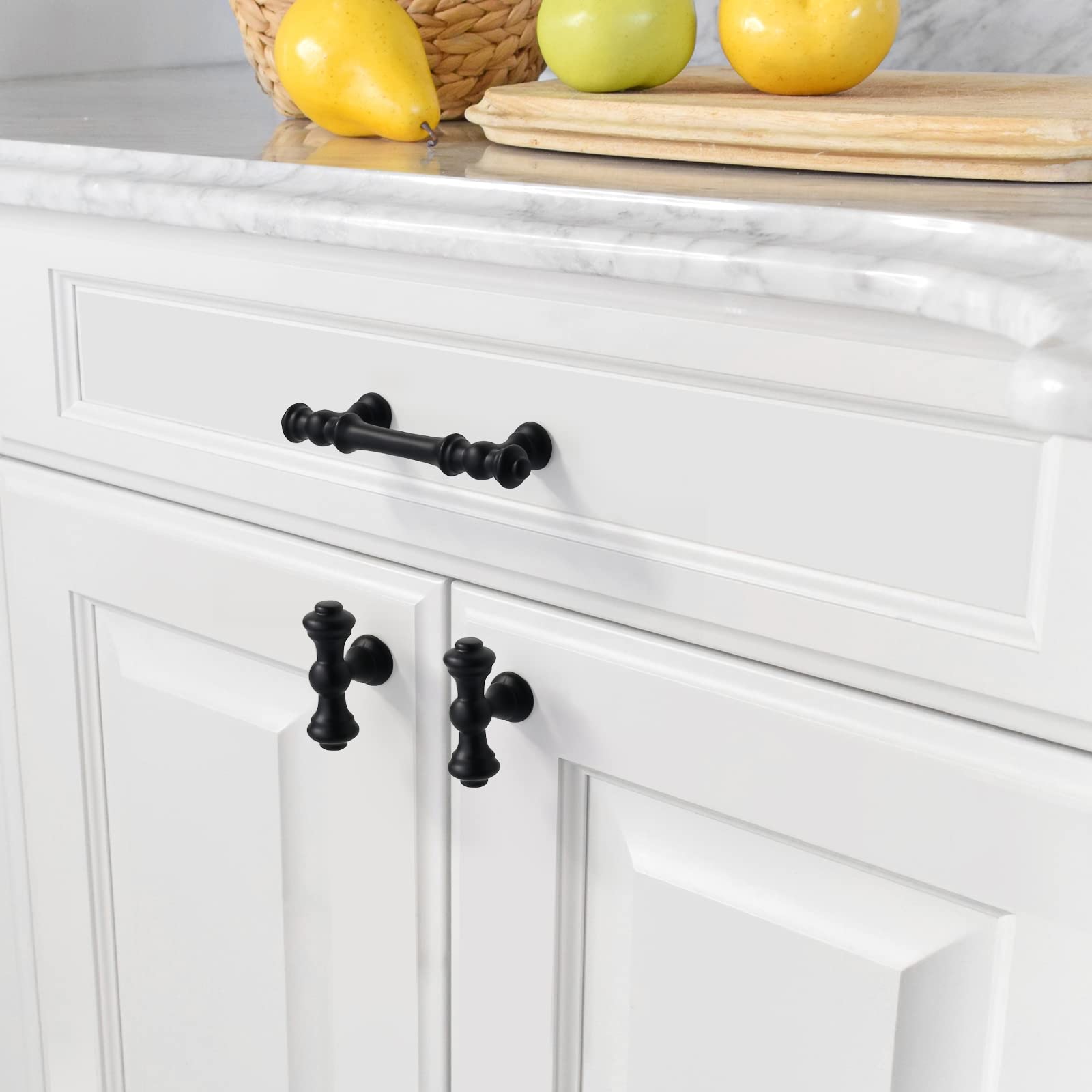 Close-up of Asidrama matte black finish on sturdy zinc alloy cabinet pull.