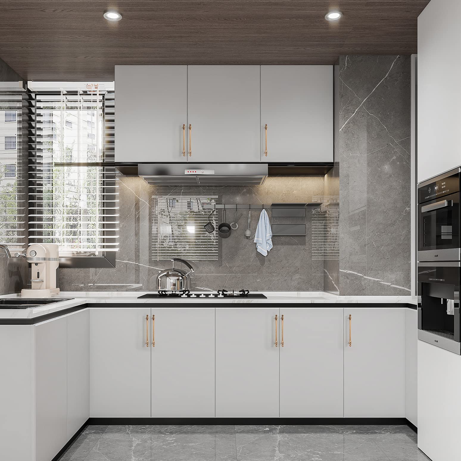 Asidrama kitchen hardware with champagne bronze finish enhances cabinets.