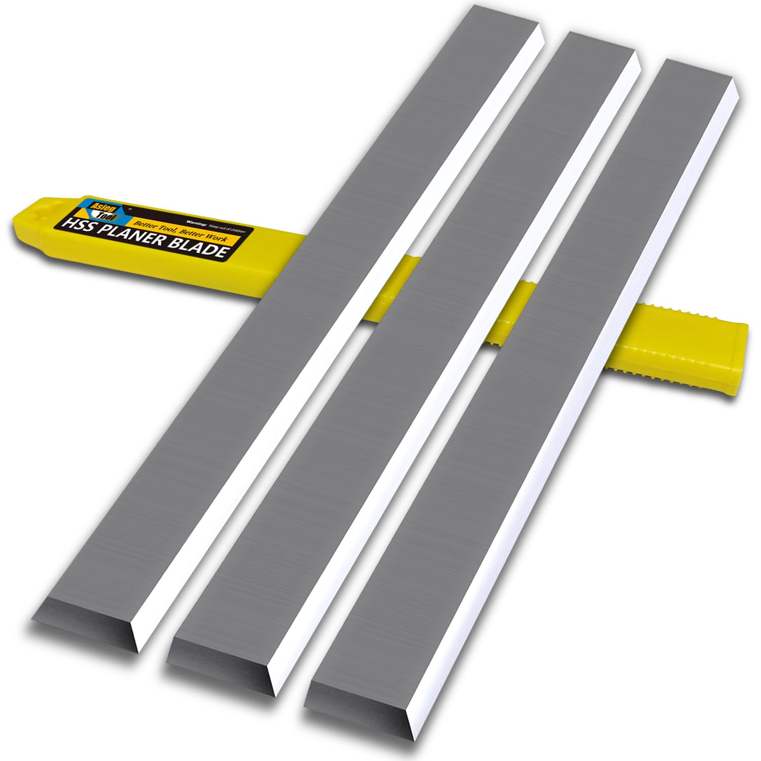 Asieg Tool 15-inch planer blades 3-pack in a box, ready for installation.