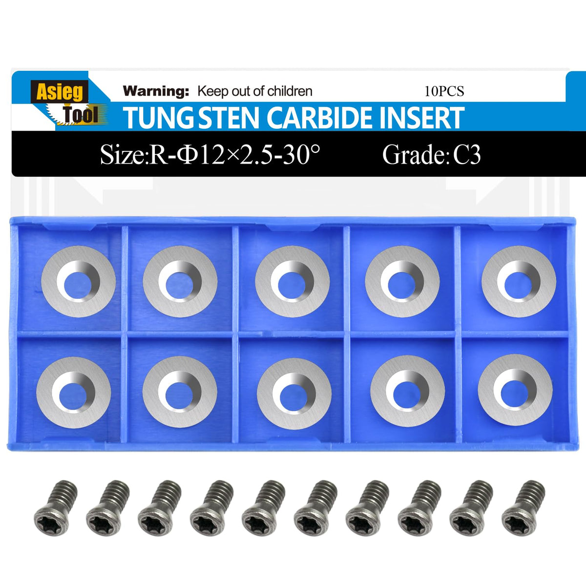 Asieg Tool Ci3 R1 12mm round carbide insert for precise wood turning.