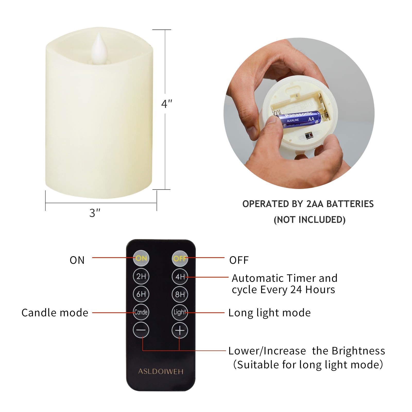 ASLDOIWEH 600-hour battery life; uses 2 AA batteries