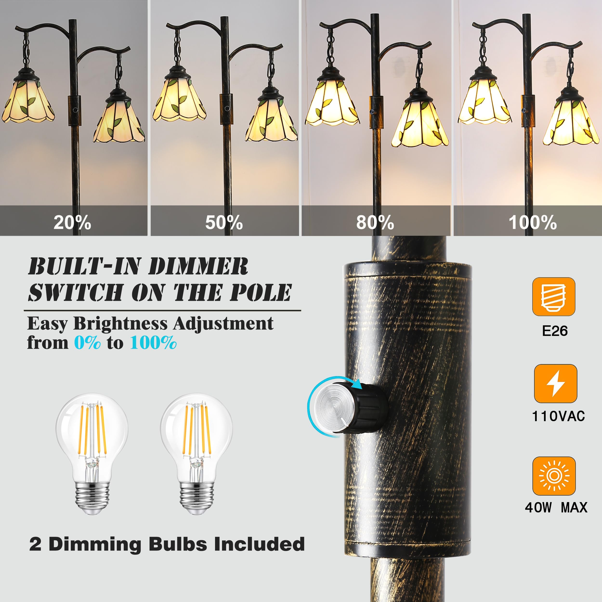 Asmymhd floor lamp with two Tiffany shades offers versatile height and ambience.