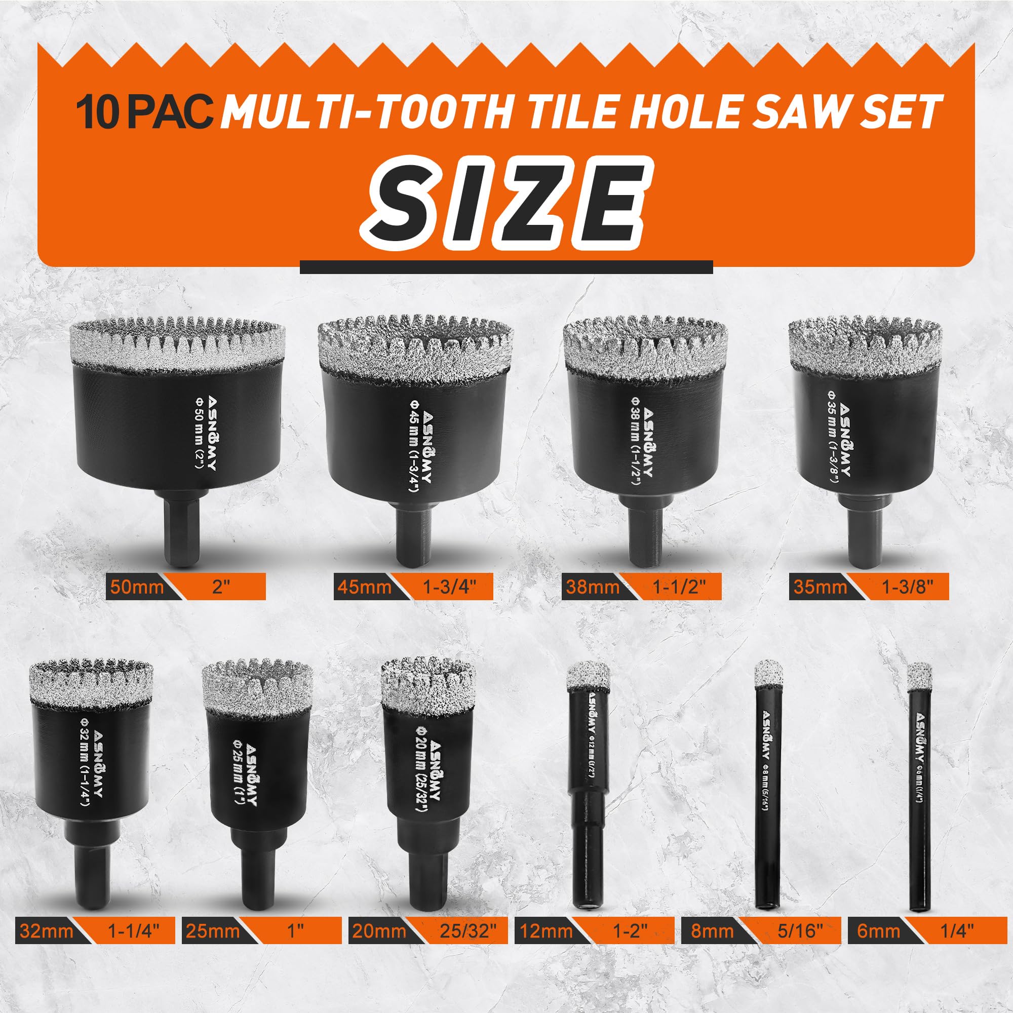 Asnomy diamond hole saw 5/16 inch handles medium size holes smoothly.