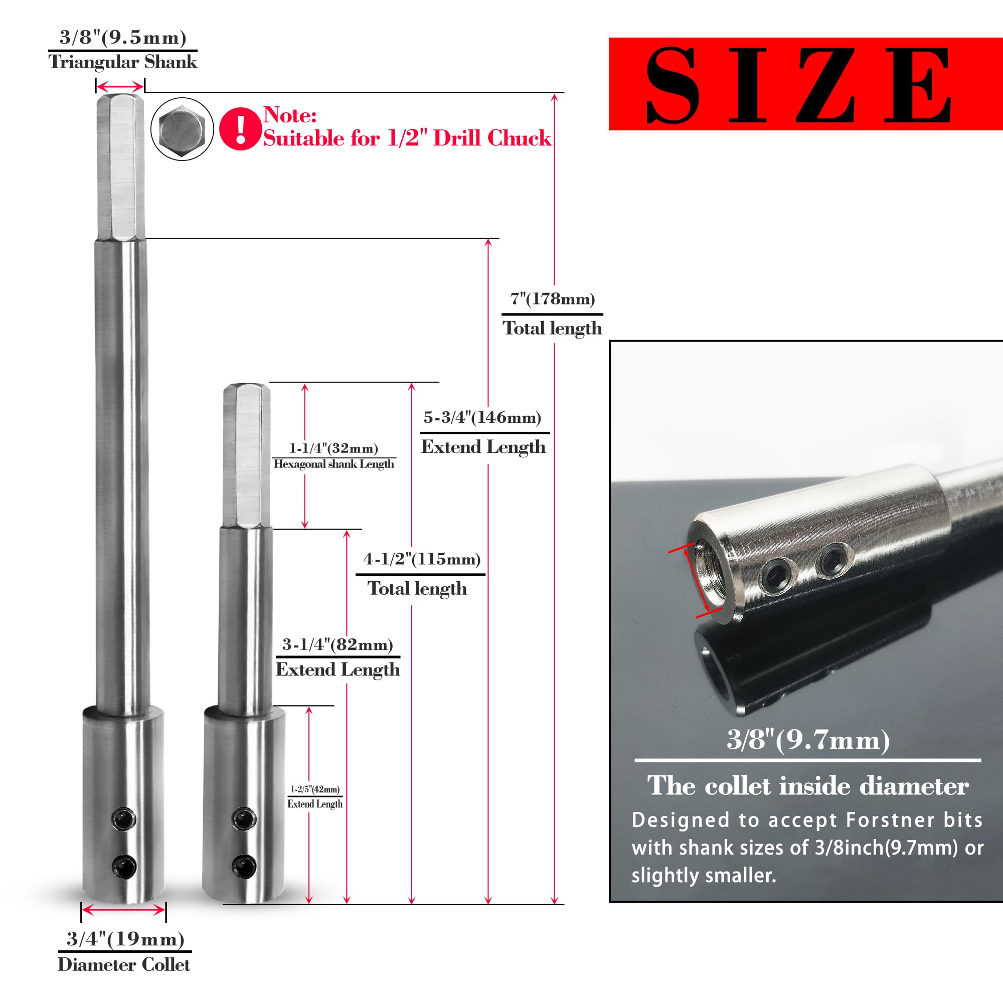 ASNOMY Forstner extension 7in adds deep reach for larger projects