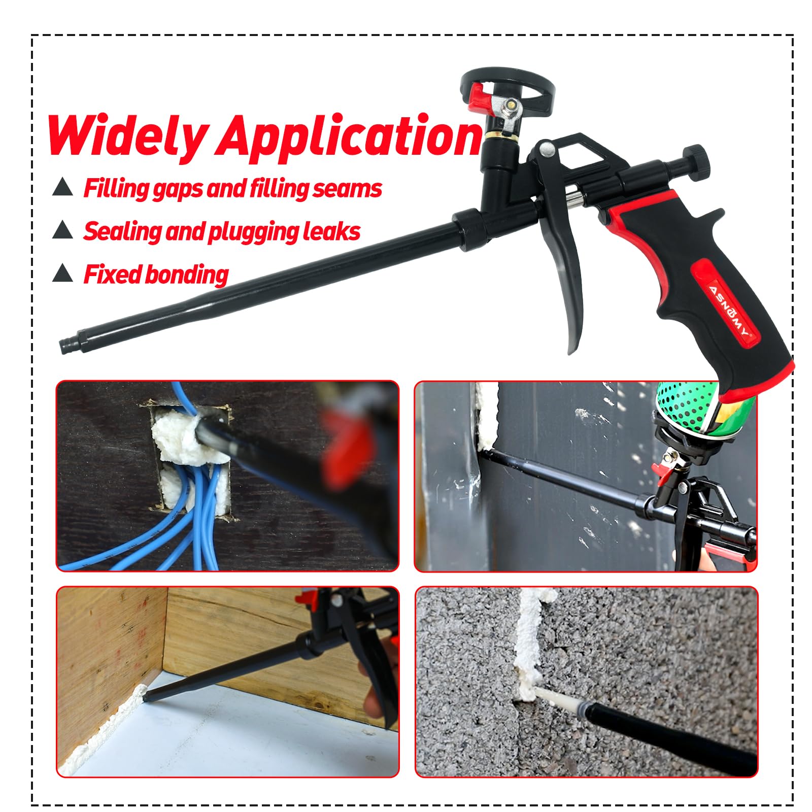 ASNOMY gun in use for sealing gaps around doors and windows.
