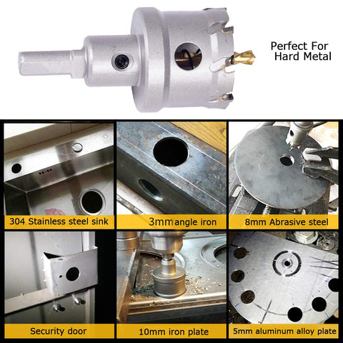 ASNOMY TCT hole saw in use with handheld drill for on-site perforations.
