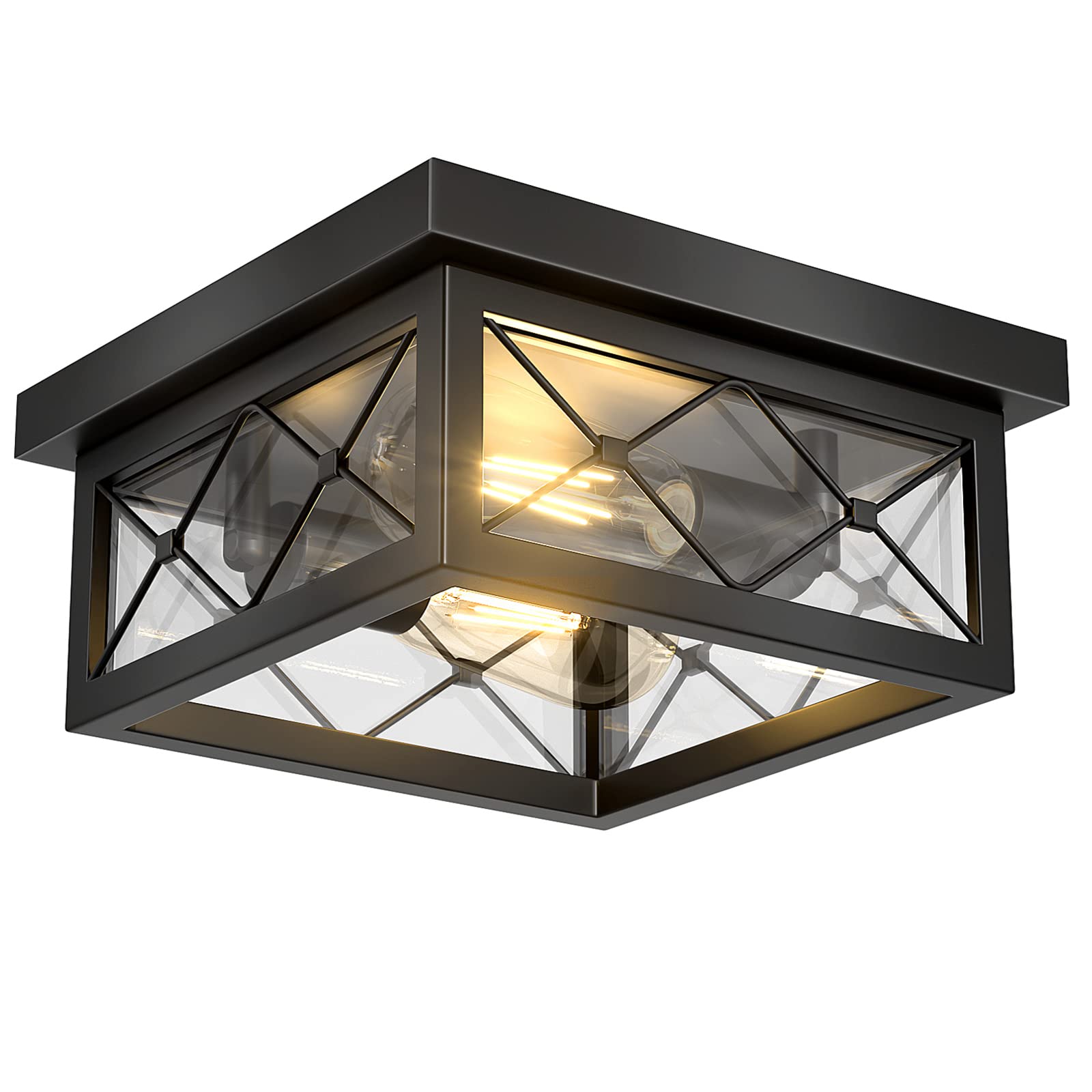 Asnxcju farmhouse ceiling light with matte black frame and clear glass shade enhances entryways.
