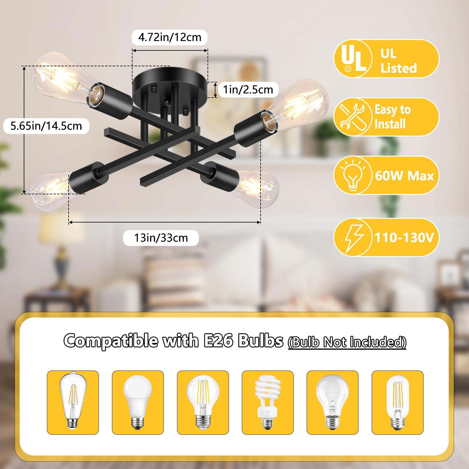 Asnxcju 4-light hallway fixture dimmable-ready setup demonstrates adaptable mood for living spaces.