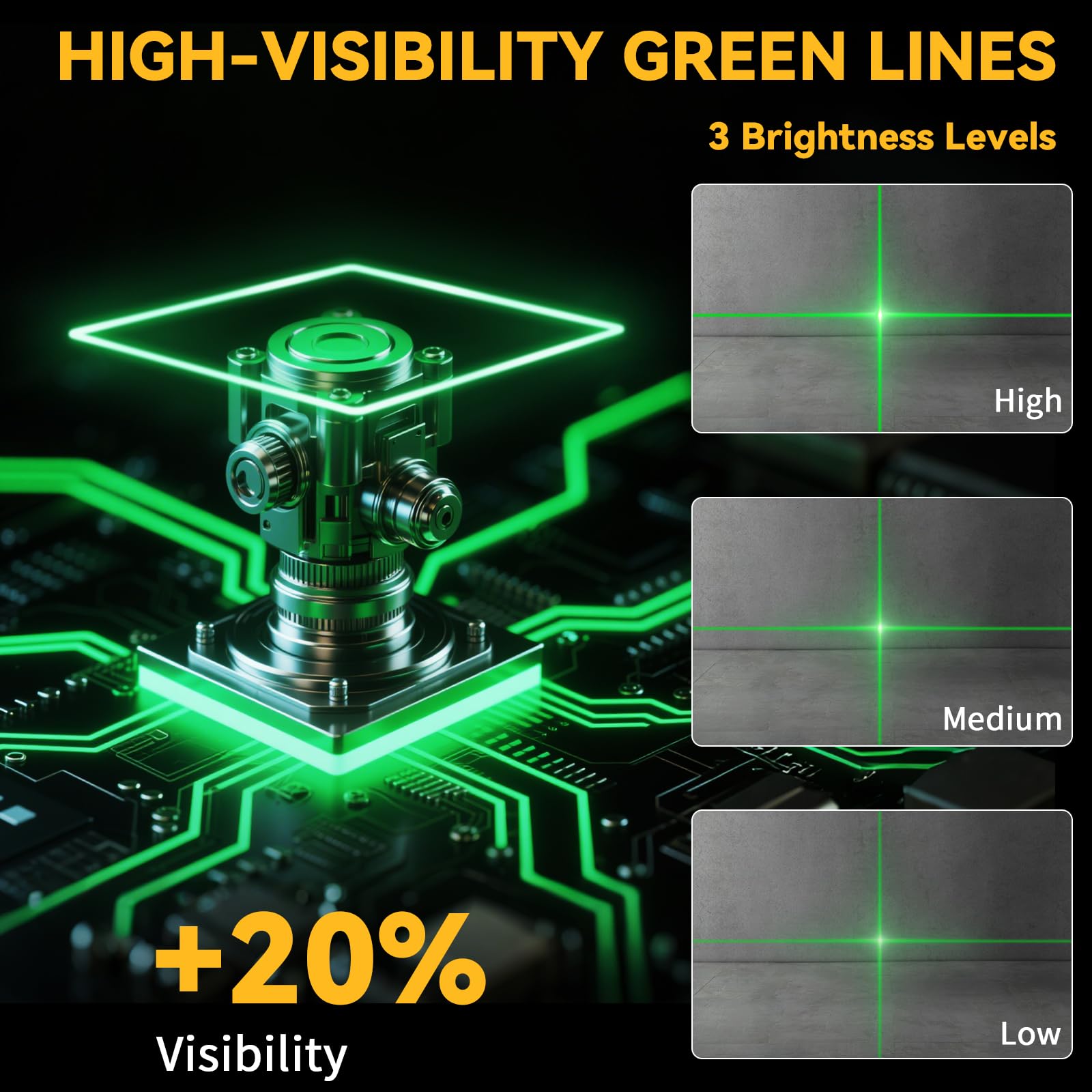 Bright green beam improves visibility in bright rooms