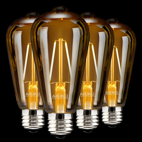 ASOKO 4-pack dimmable Edison bulbs in amber glass for warm vintage ambiance.