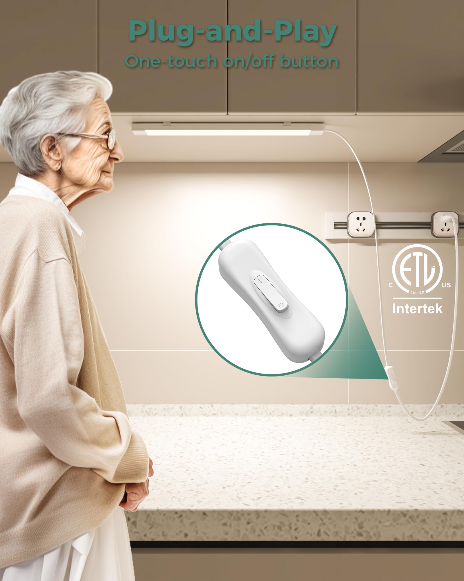 ASOKO 16-inch LED strip on a kitchen cabinet illuminated with 700LM brightness.