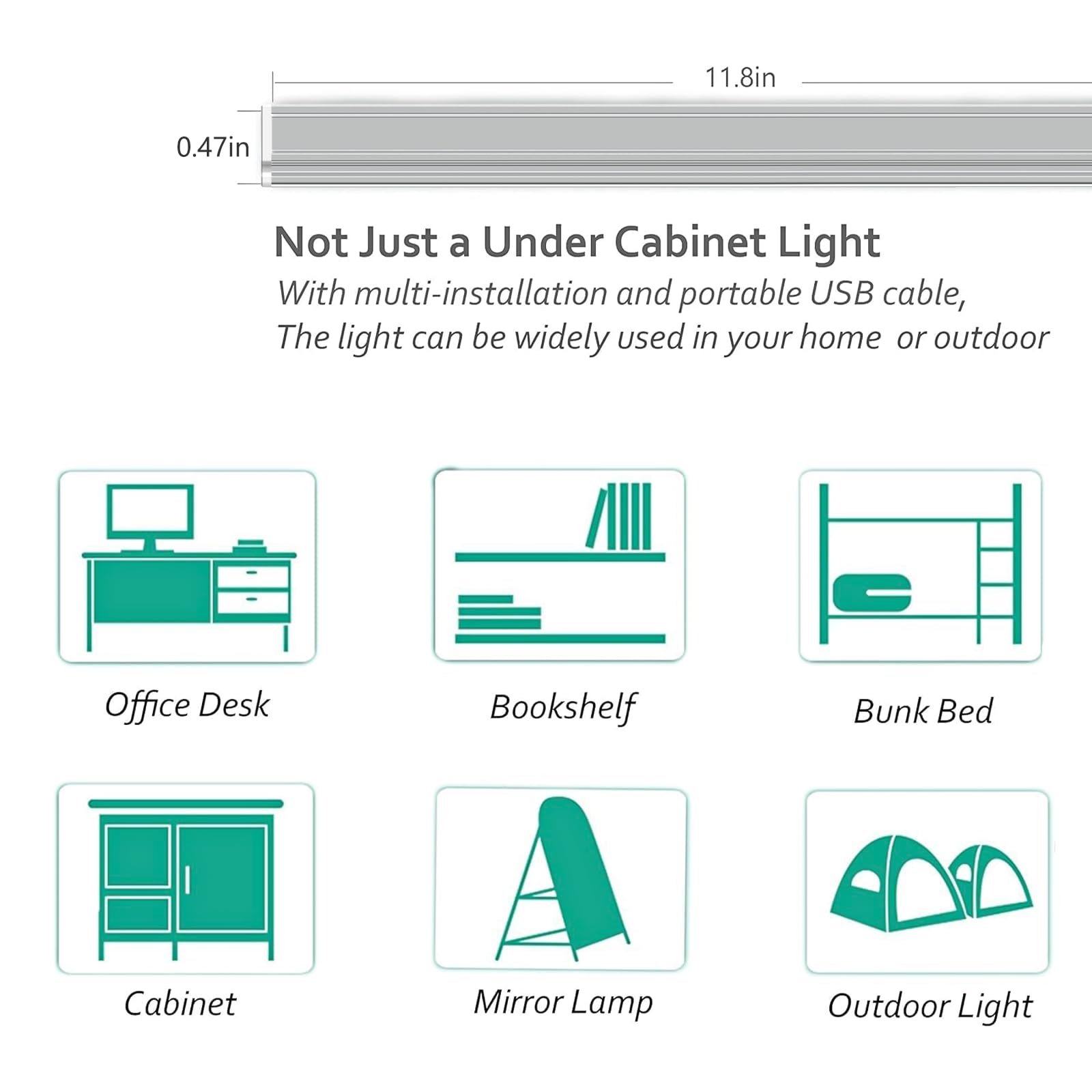ASOKO slim plug-in light bar installed under cabinet with magnets
