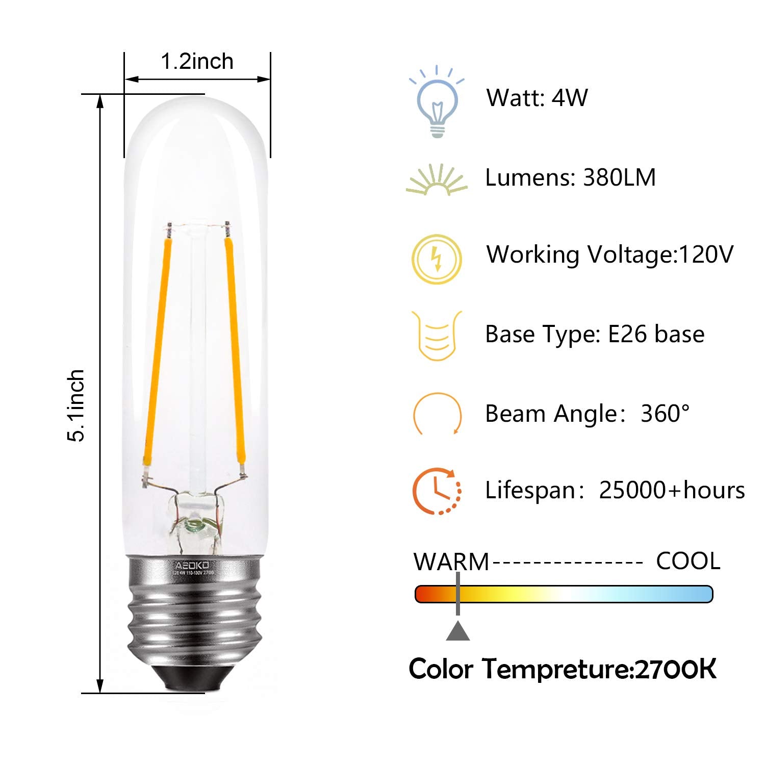ASOKO T10 Edison LED tube bulb close-up with vintage filaments for nostalgic ambience.