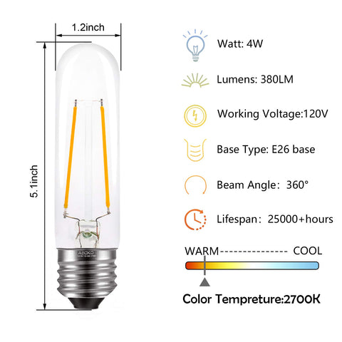 ASOKO T10 Edison LED tube bulb close-up with vintage filaments for nostalgic ambience.