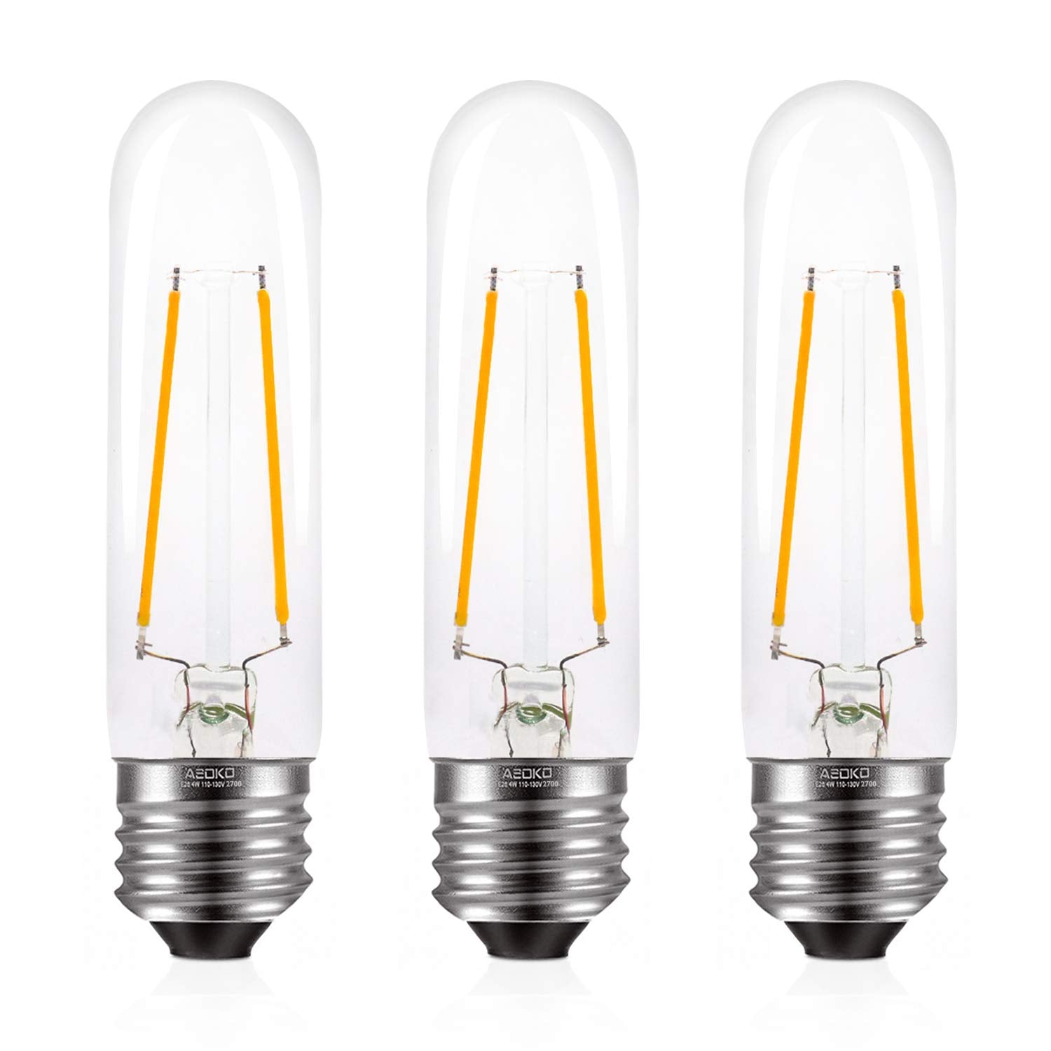 ASOKO T10 Edison LED tube bulbs in warm white 3-pack illuminating pendant lights.