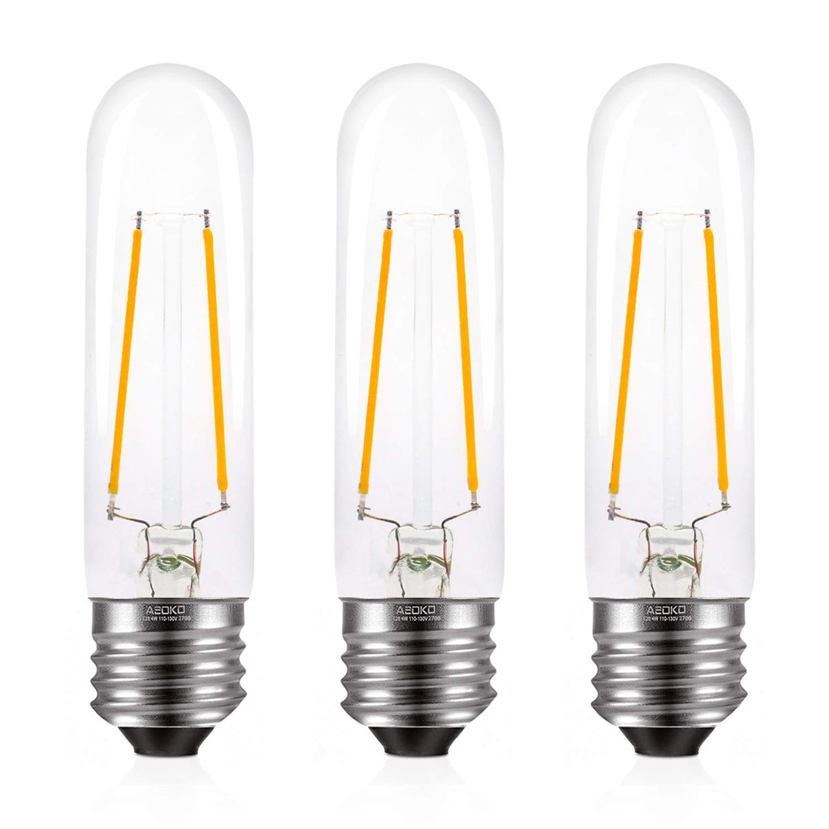 ASOKO T10 Edison LED tube bulbs in warm white 3-pack illuminating pendant lights.