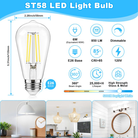 ASOMST 5000K daylight LED Edison bulb brightens kitchens and workspaces