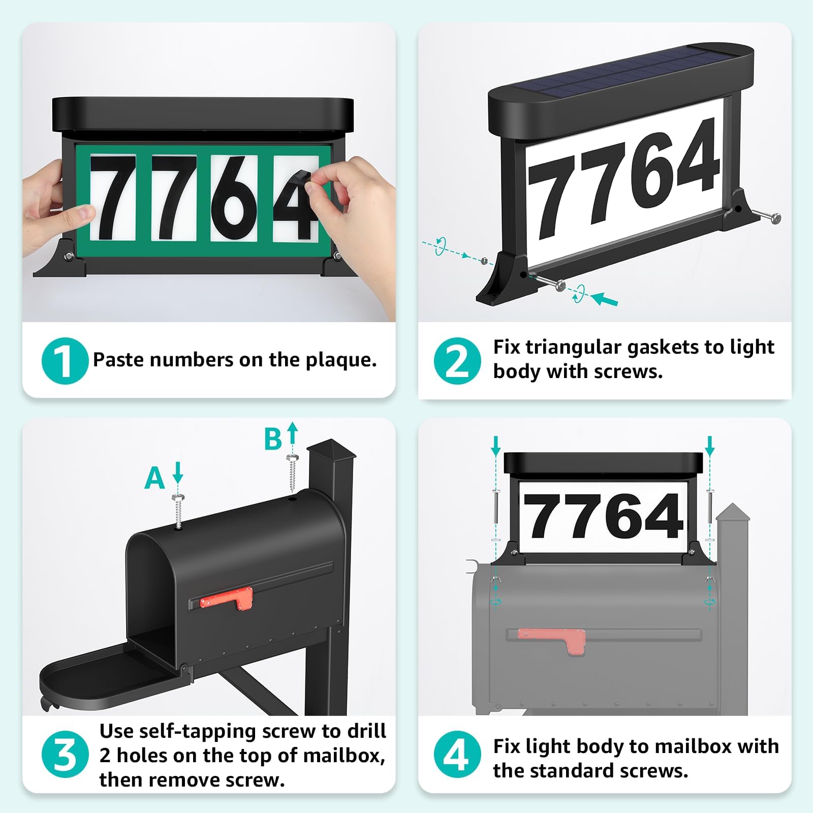 ASOMST solar address sign direct sun installation for best charging