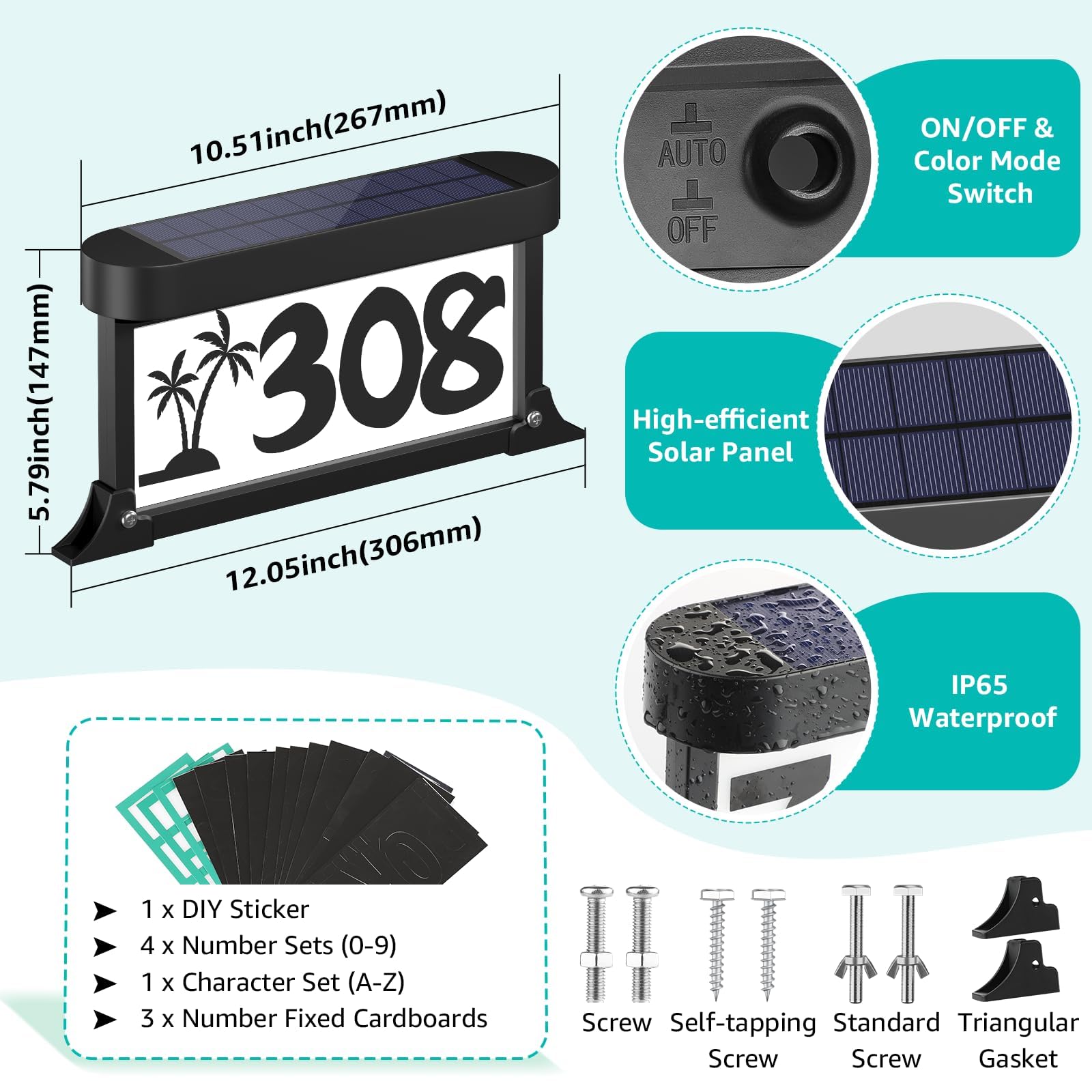 ASOMST solar address sign IP65 weatherproof for outdoor durability
