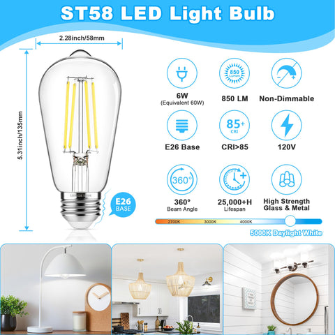 ASOMST ST58 filament bulb provides 360-degree daylight illumination for task areas