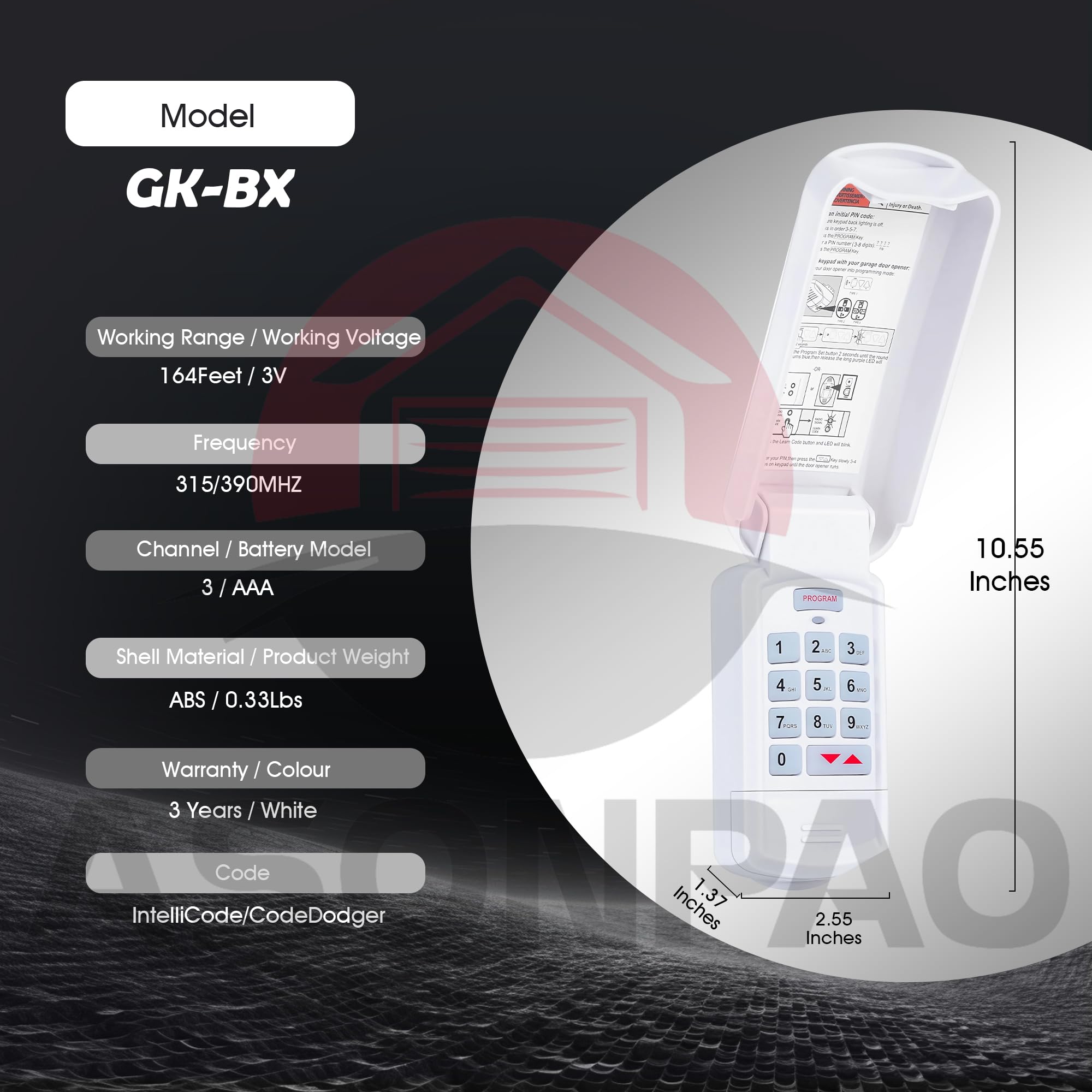 ASONPAO Genie GK-BX keypad night light assists in dark garages