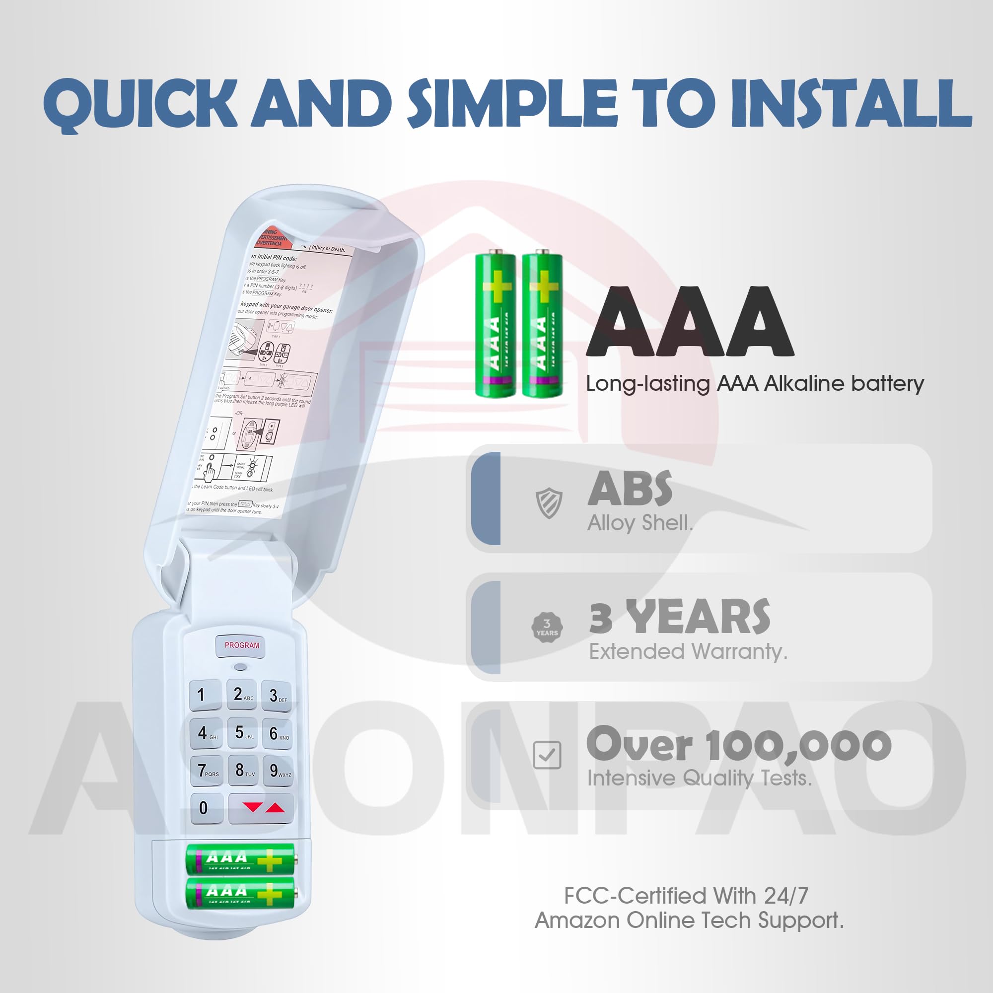 ASONPAO Genie keypad battery compartment with two AAA cells