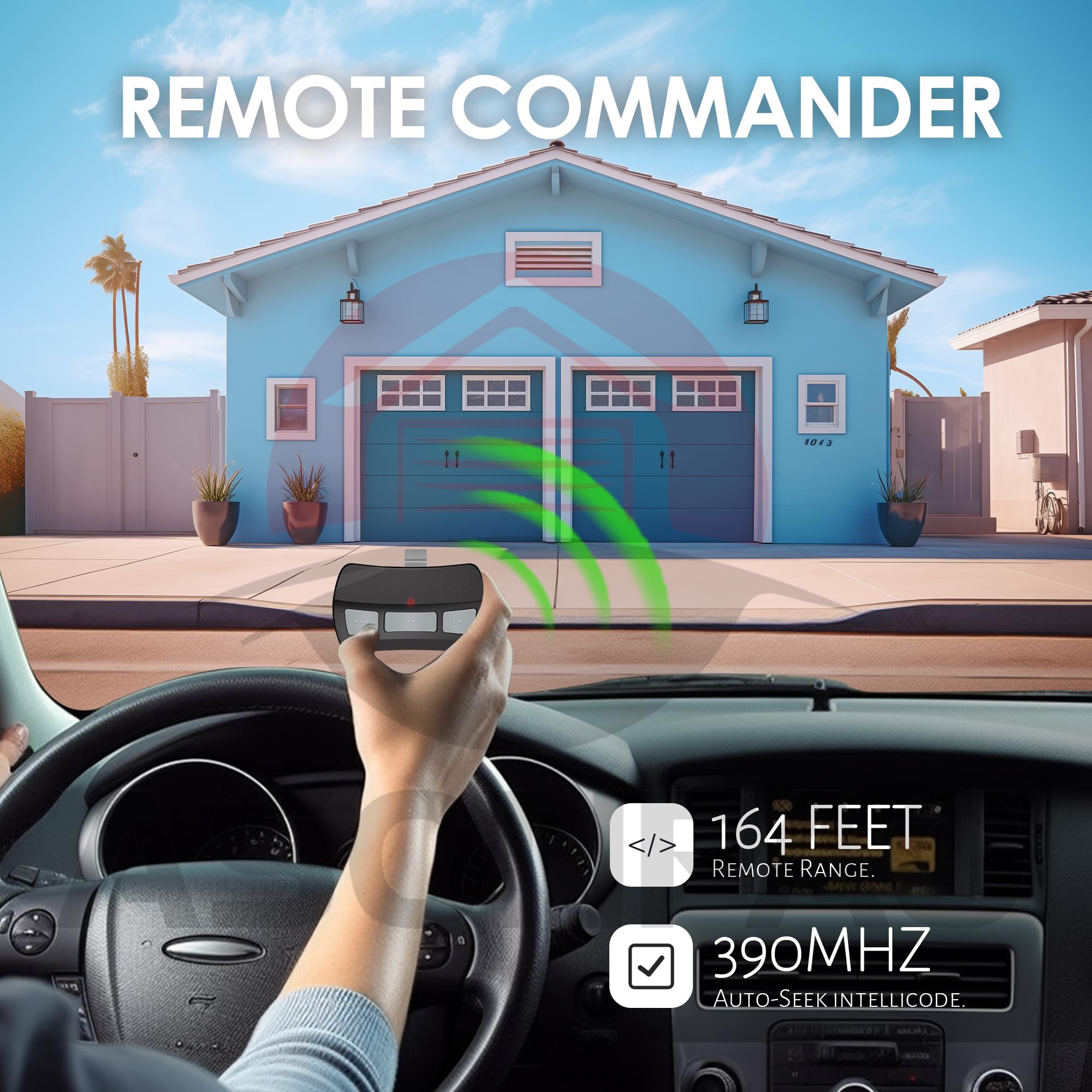 ASONPAO Genie remote range display indicating up to 164 feet.