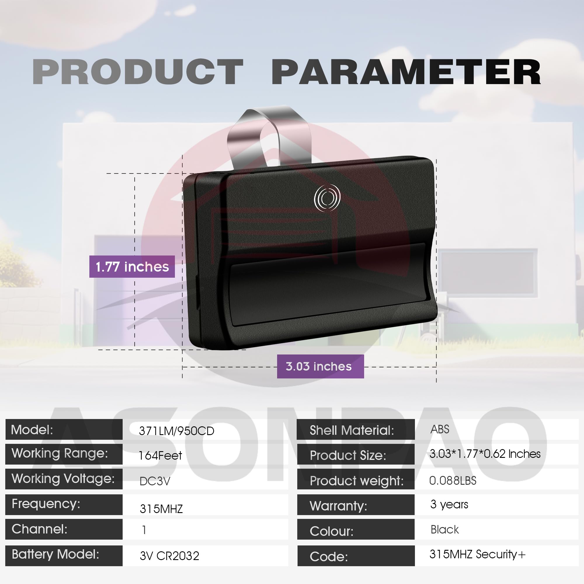 ASONPAO LiftMaster 371LM remote range, up to 164 feet for garage access