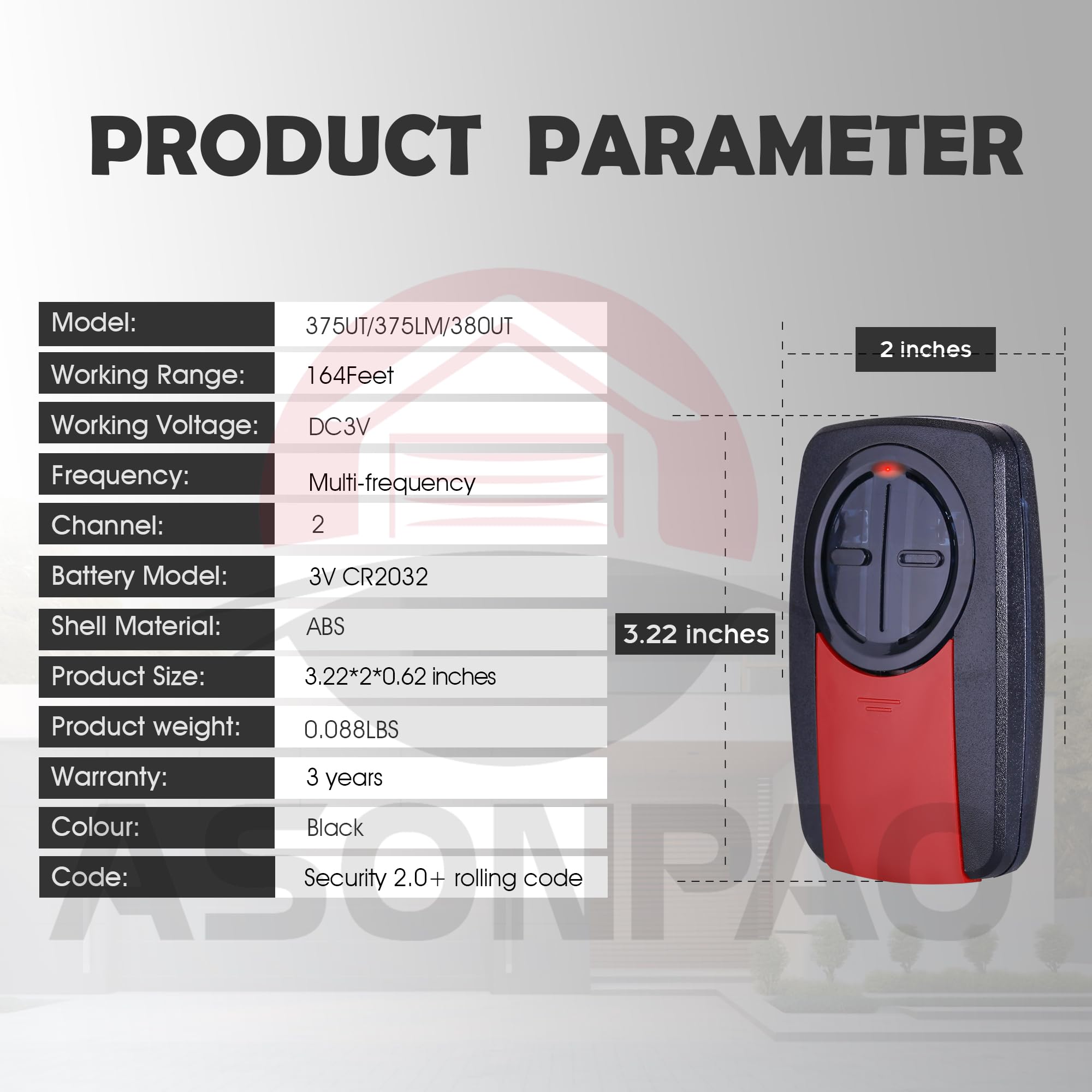 ASONPAO LiftMaster 375UT remote learn button colors: yellow, purple, red/orange, green