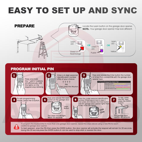ASONPAO LiftMaster 877LM keypad compatibility range shows universal opener support