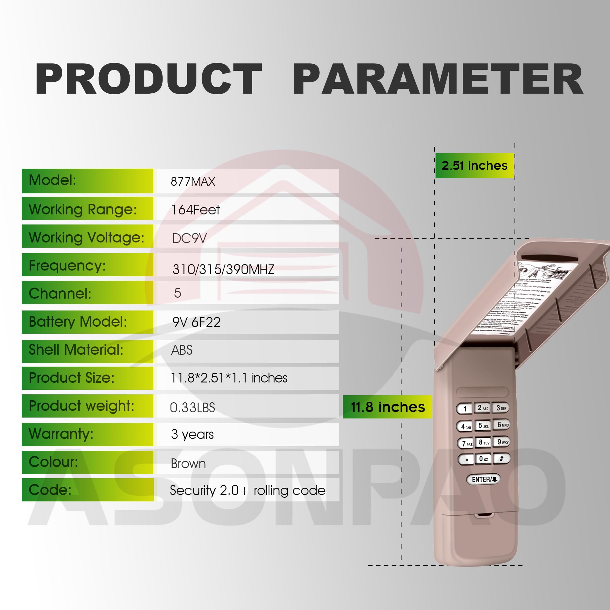 ASONPAO LiftMaster 877Max keypad long-life battery symbol displayed