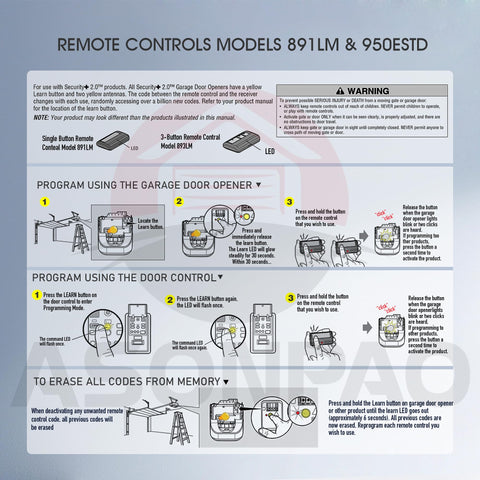 ASONPAO LiftMaster 891LM remote pairing process illustration