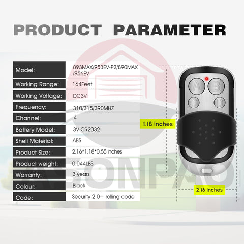 ASONPAO LiftMaster remote compact housing fits car visor storage.