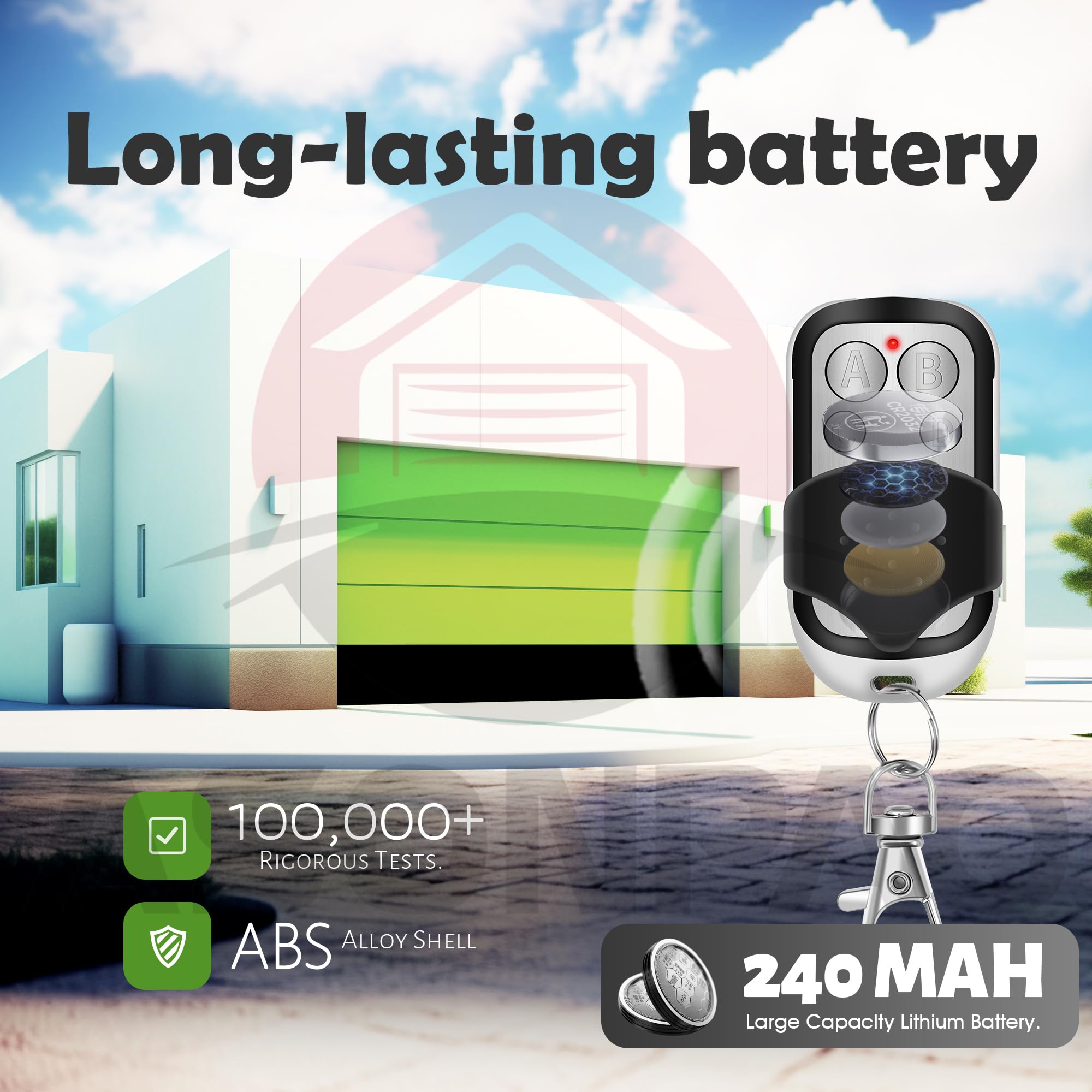 ASONPAO LiftMaster remote side view, slim profile fits car visor.