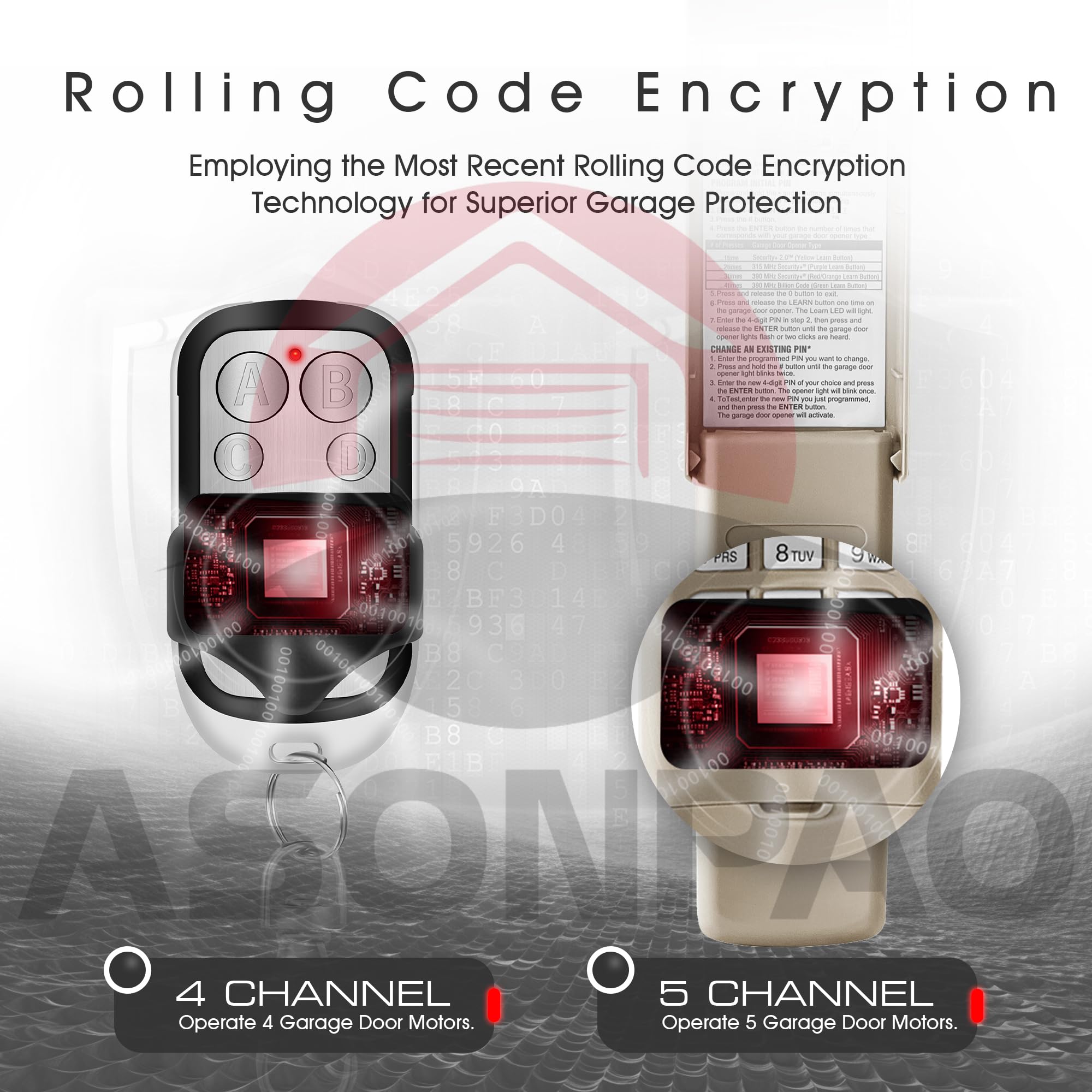 ASONPAO LiftMaster rolling code security reduces unauthorized access.