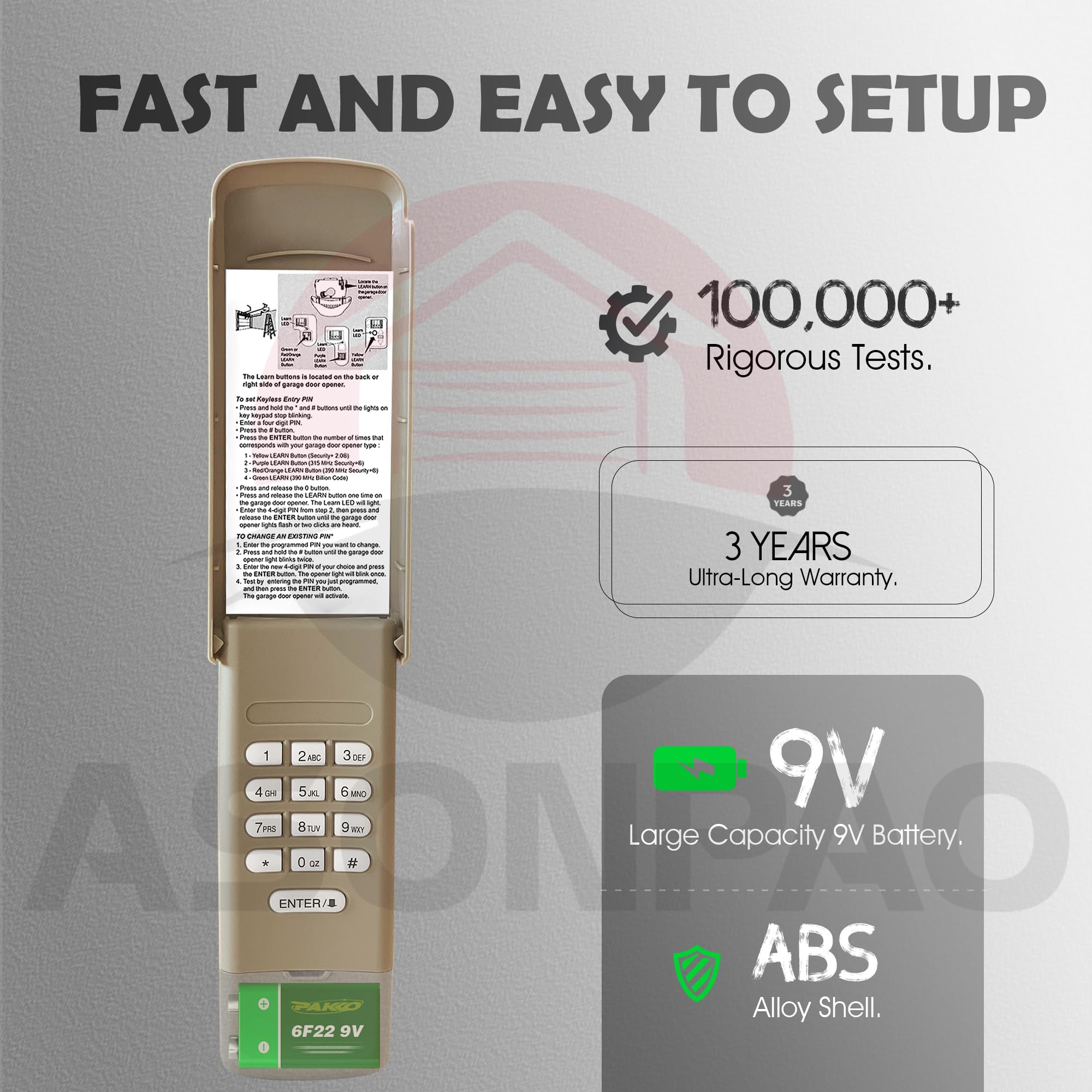 ASONPAO LiftMaster universal compatibility illustration with multiple brands