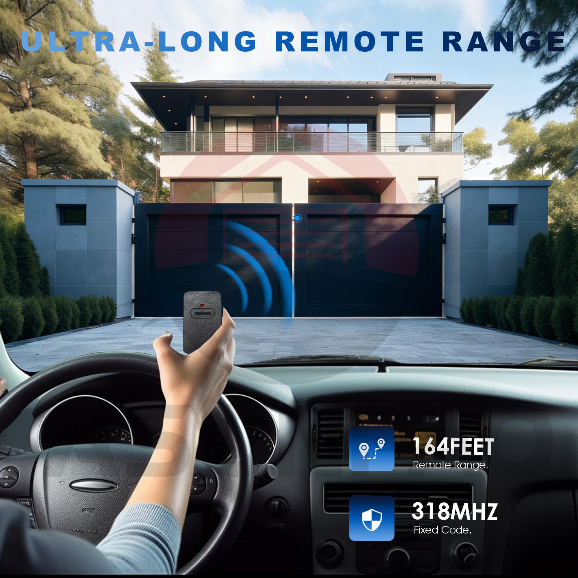 ASONPAO Mighty Mule remote provides up to 164 feet range in optimal conditions.
