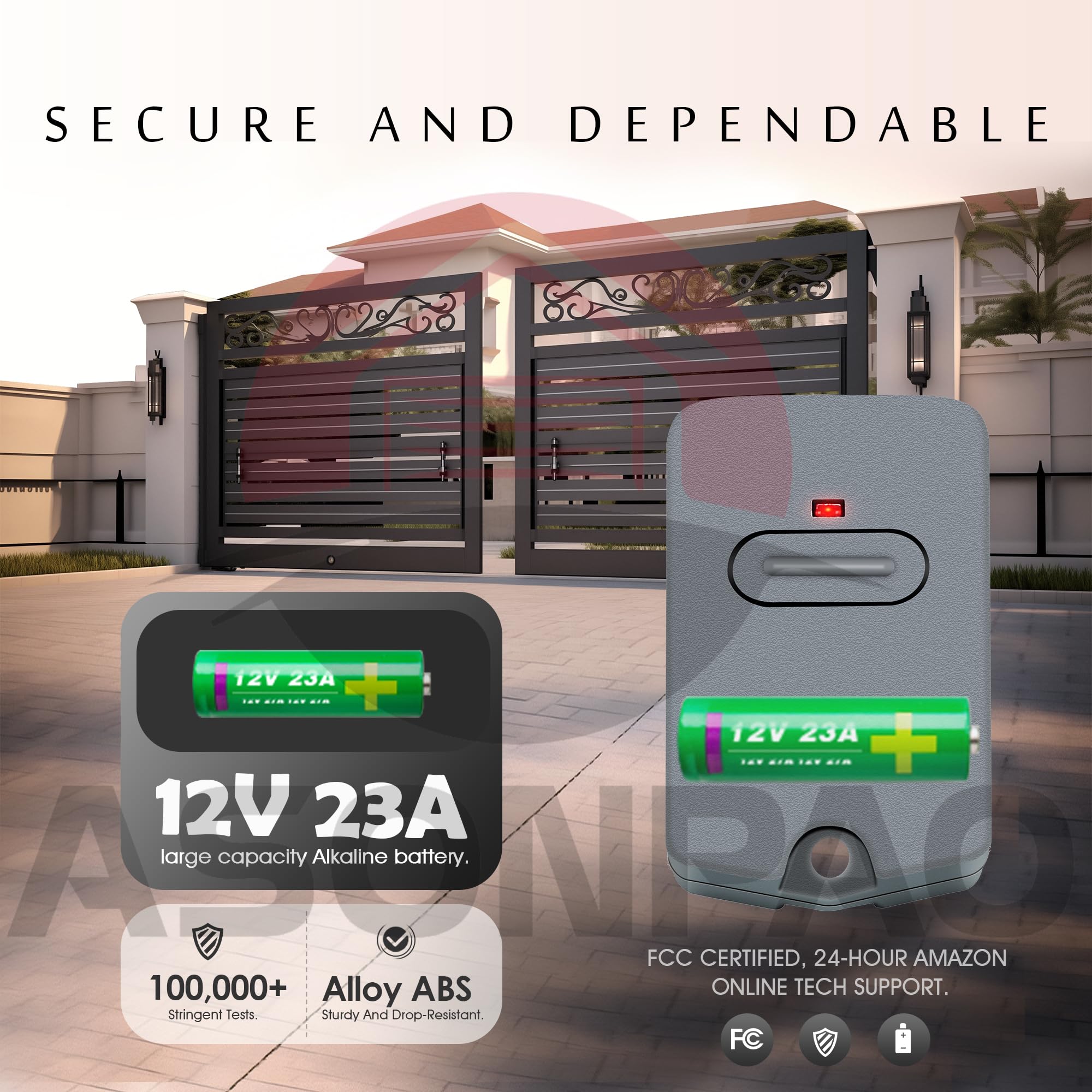 ASONPAO Mighty Mule GTO remote battery slot emphasizes long-lasting power.