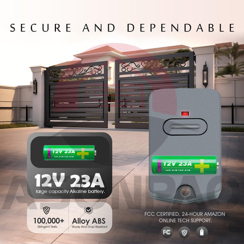 ASONPAO Mighty Mule GTO remote battery slot emphasizes long-lasting power.