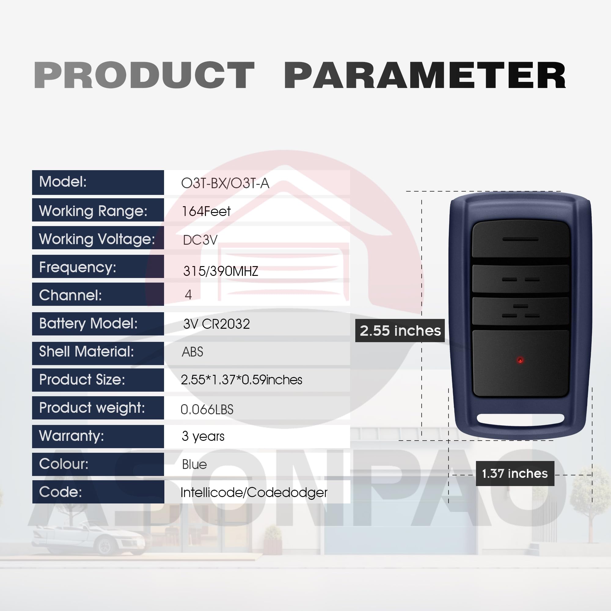 ASONPAO compact remote clips to sun visor for quick access.